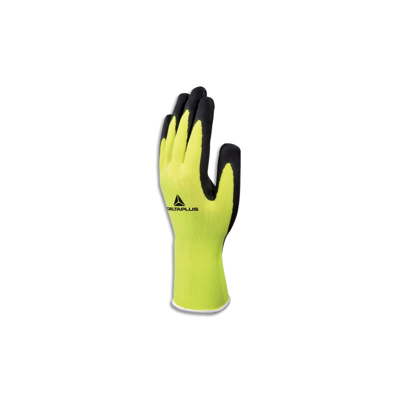 DELTA PLUS Paire de gants Apollon Jaune fluo Noir en polyester, enduction latex naturel, Taille 9
