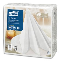TORK Paquet de 50 Serviettes Linstyle Blanches non-tissées, aspect + toucher textile - Format 39 x 39 cm