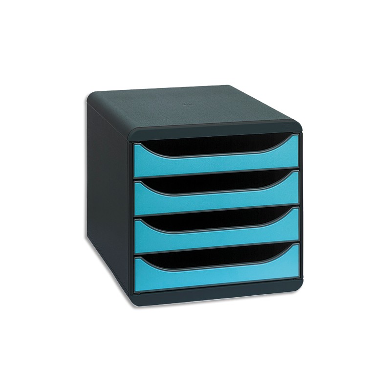 EXACOMPTA Module classement BIG-BOX 4 tiroirs Noir/Bleu turquoise en PS format A4+ L27,8xH26,7xP34,7 cm