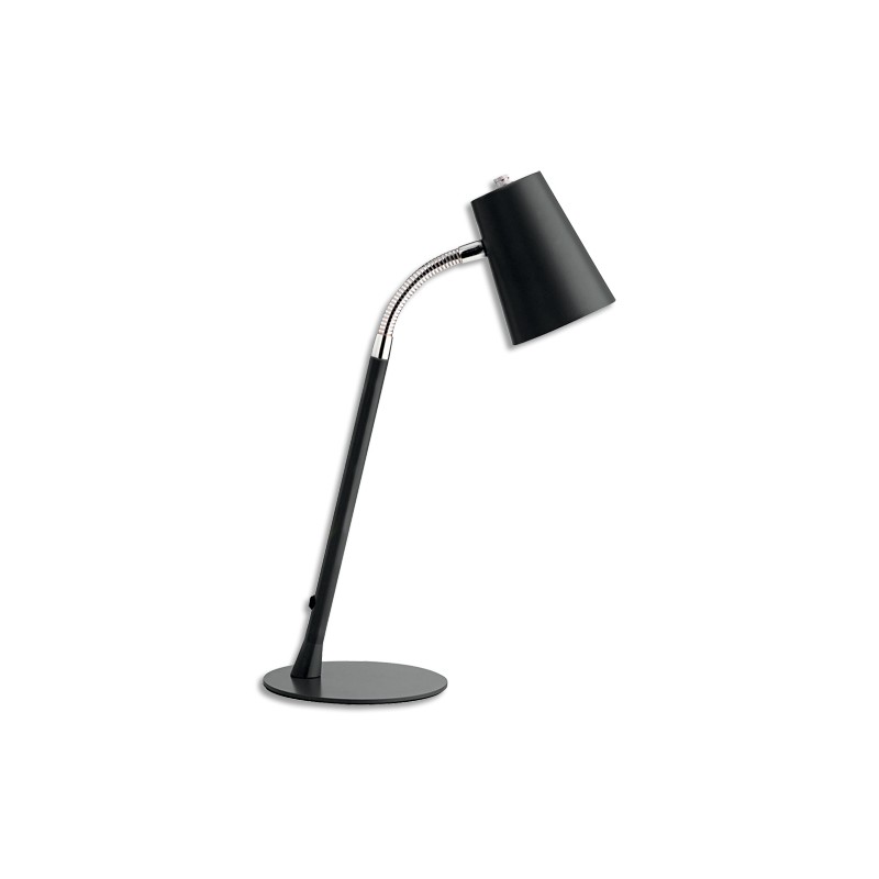 UNILUX Lampe Led Flexio Noire, abat-jour orientable, interrupteur sur cordon H43,5 cm et Socle D15 cm
