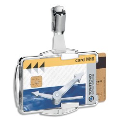 DURABLE Boîte de 10 Portes-cartes Anti RFIB Duo transparrent, rigide, clip métallique L8,7 x H5,4 cm