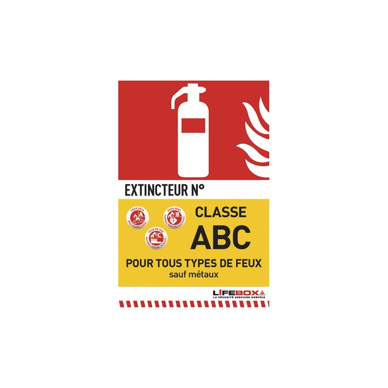 LIFEBOX Panneau de signalisation classe feu ABC présence d'extincteur à tpoudre