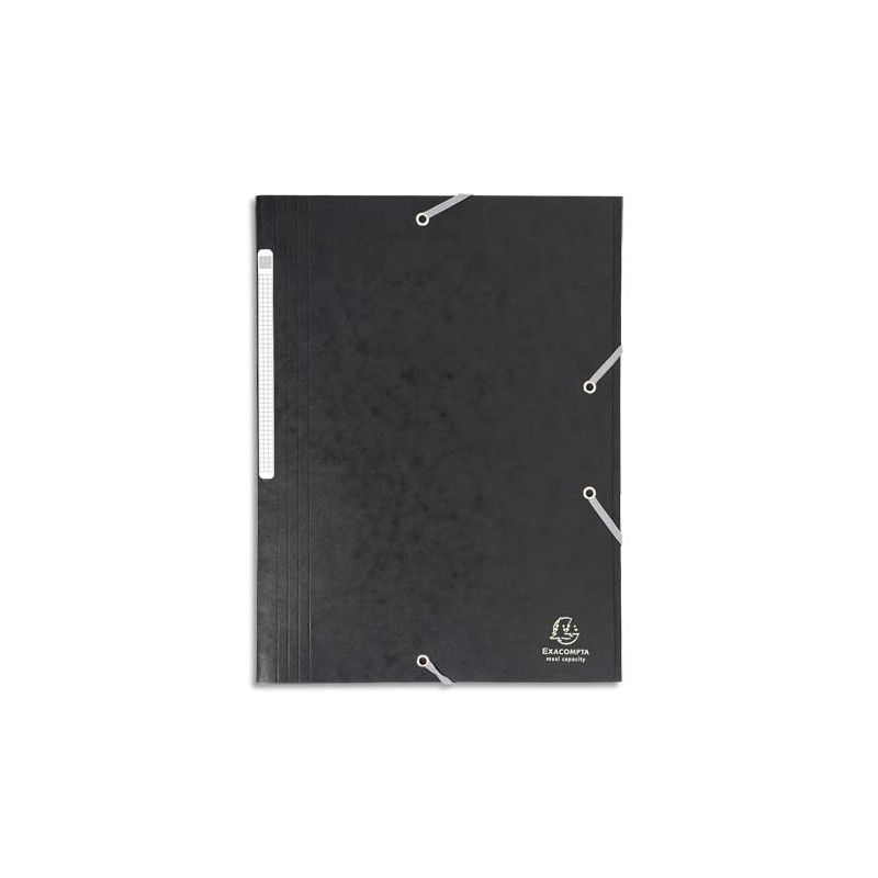 EXACOMPTA Chemise 3 rabats et élastique monobloc, carte lustrée 5/10e Noir, élastique fixé devant
