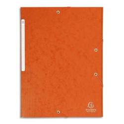 EXACOMPTA Chemise 3 rabats et élastique monobloc, carte lustrée 5/10e Orange, élastique fixé devant