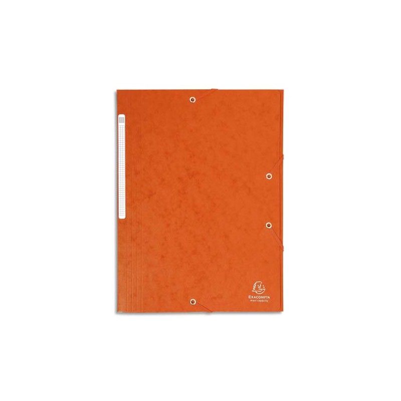 EXACOMPTA Chemise 3 rabats et élastique monobloc, carte lustrée 5/10e Orange, élastique fixé devant