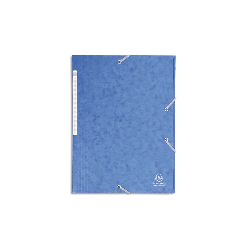 EXACOMPTA Chemise 3 rabats et élastique monobloc, carte lustrée 5/10e Bleu, élastique fixé devant