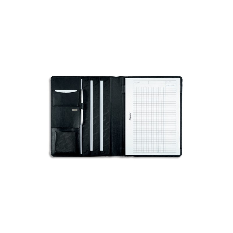 JUSCHA Conférencier Noir Cremona cuir. 32x25x2cm. Livré bloc-notes et pochettes multiples