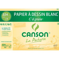 CANSON Pochette 12 feuilles papier dessin Blanc CàGrain 224g format 21x29,7cm