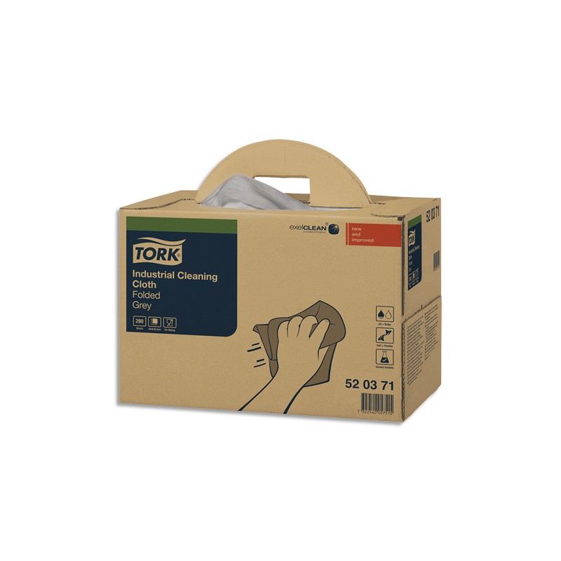 TORK Boîte distributrice de 280 Chiffons de nettoyage Industriel pliés Gris - Format : 42,8 x 35,5 cm