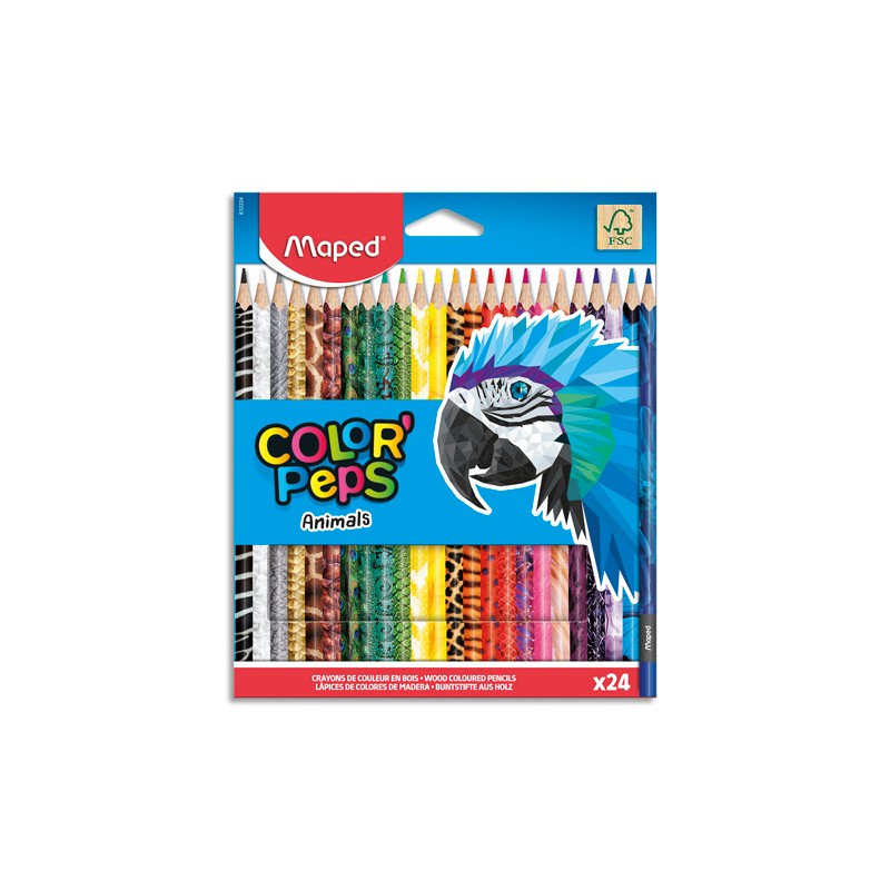 MAPED Pochette 24 crayons de couleur décorés ANIMALS COLORPEP'S assortis