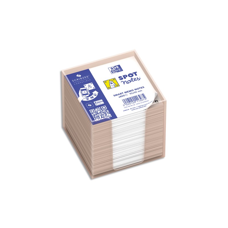 OXFORD Bloc cube 680 feuilles Blanches SCRIBZEE 9X9cm avec distributeur plastique Gris clair