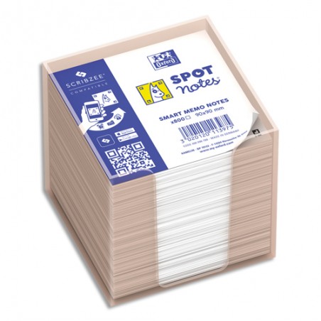 OXFORD Bloc cube 680 feuilles Blanches SCRIBZEE 9X9cm avec distributeur plastique Gris clair