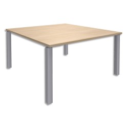 SIMMOB Table de réunion Steely pied Exprim Chêne clair alu en bois et métal - Dim : L140 x H72 x P140 cm