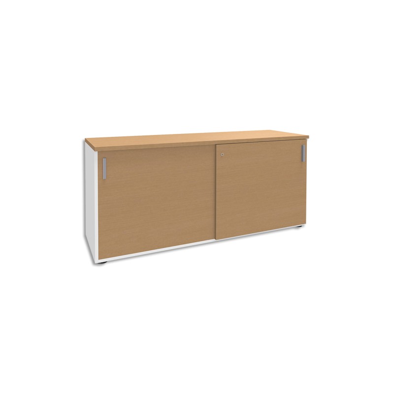SIMMOB Crédence à portes coulissantes Steely Hêtre Blanc en bois - Dimensions : L160 x H72 x P47 cm
