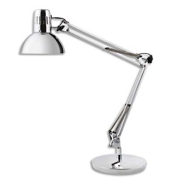 ALBA Lampe led Architecte métal chromée, pince étau + ampoule. Tête D16,5 cm, bras 42+39 cm, socle D20 cm