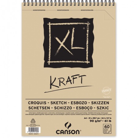 CANSON Album spiralé de 60 feuilles de papier dessin XL KRAFT, format A4,  90G