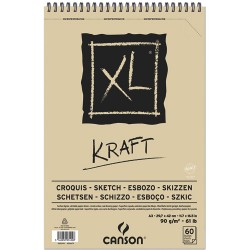 CANSON Album spiralé de 60 feuilles de papier dessin XL KRAFT, format A3, 90G