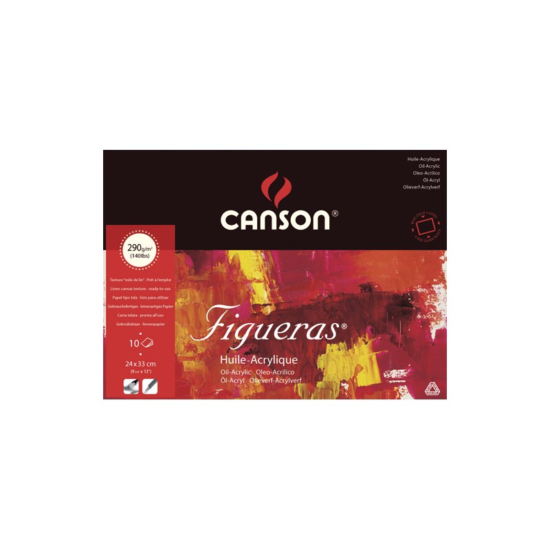 CANSON Bloc 10 feuilles peinture à l'huile, collées 4 côtés FIGUERAS, 24x33, 290G, grain toile Blanc