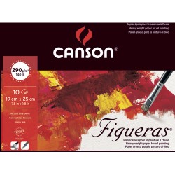 CANSON Bloc 10 feuilles peinture à l'huile, collées 1 côté FIGUERAS, 19x25, 290G, grain toile Blanc