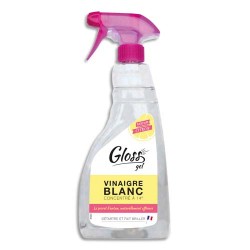 GLOSS Spray 750 ml Gel Vinaigre Blanc détartre et fait briller, concentration 14 degrés, parfum Citron
