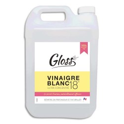 GLOSS Bidon 5 Litres Vinaigre Blanc liquide, détartre, fait briller, concentration 18 degrés, sans parfum