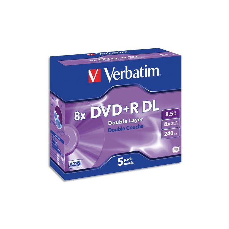 VERBATIM Pack de 5 DVD+R Dual Layer double couche / boîtier cristal 8,5GB 8x 43596