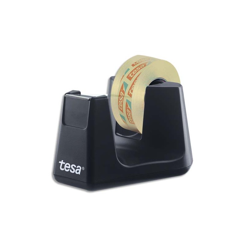 TESA Dévidoir Easy Cut Smart + 1 rouleau Tesafilm transparent 19mm x 10m, système Stop Pad. Noir