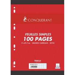 CONQUERANT C7 Feuillets mobiles 21x29,7cm 100 pages grands carreaux Blancs 90g. Sous sachet