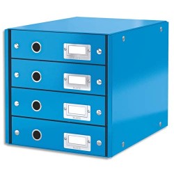 LEITZ Module de classement 4 tiroirs WOW en carton recouvert de polypropylène. Coloris Bleu.