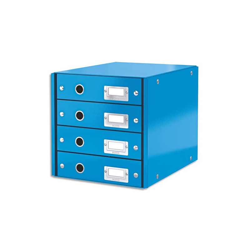 LEITZ Module de classement 4 tiroirs WOW en carton recouvert de polypropylène. Coloris Bleu.