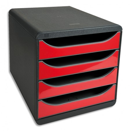 EXACOMPTA Module de classement 100% DECO 4 tiroirs Noir/Rouge carmin - Dim. : L 27,8 x H 26,7 x P 34,7 cm