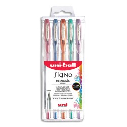 UNI-BALL Pochette de 5 stylos bille à encre gel Platines, couleurs métallisées assorties UM120NM-5