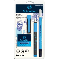 SCHNEIDER Set stylo plume Easy Bleu et 5 cartouches standards, encre Bleu