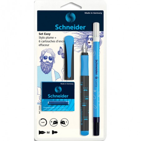 SCHNEIDER Set stylo plume Easy bleu et 5 cartouches standards, encre bleu