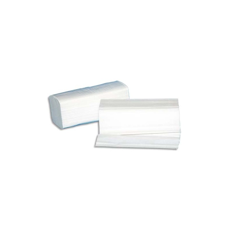 Colis de 20 Paquets de 250 Essuie-mains 2 plis plié en V, Ft : 22 x 21 cm Blanc