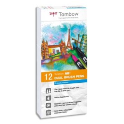 TOMBOW Set de 12 feutres-pinceau ABT Dual Brush Pen double assortis couleurs primaires, aquarellables