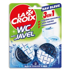 LA CROIX Blister de 2 blocs WC avec Javel 3 en 1 : hygiène, anti-tartre et désodorisant, eau Bleue