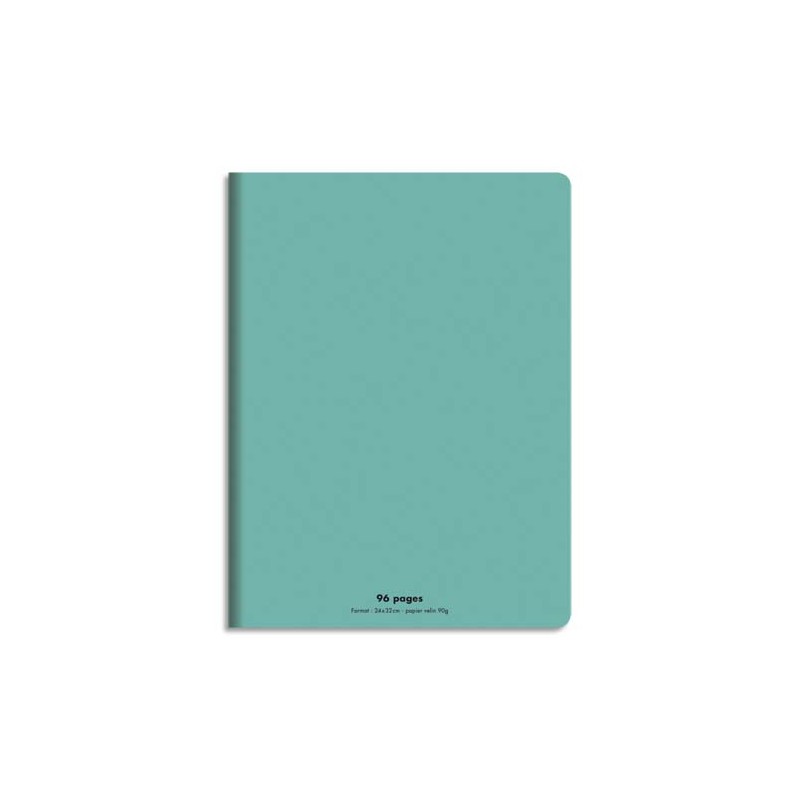 Cahier piqûre 24x32cm 96 pages 90g grands carreaux Séyès. Couverture polypropylène Bleu turquoise