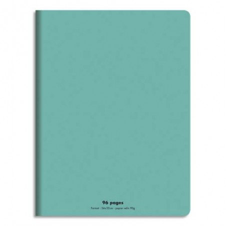 Cahier piqûre 24x32cm 96 pages 90g grands carreaux Séyès. Couverture polypropylène Bleu turquoise