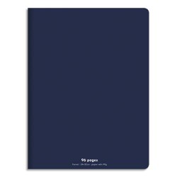 Cahier piqûre 24x32cm 96 pages 90g grands carreaux Séyès. Couverture polypropylène Bleu marine