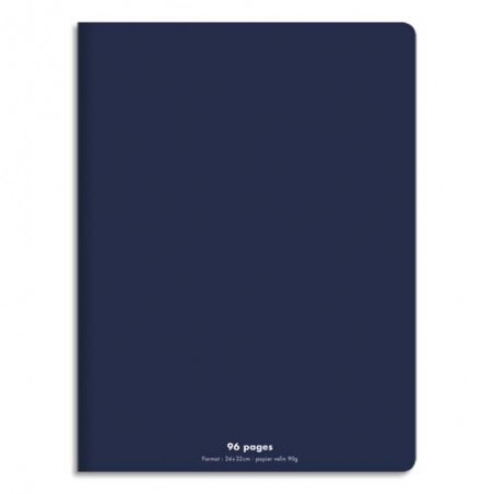 Cahier piqûre 24x32cm 96 pages 90g grands carreaux Séyès. Couverture polypropylène Bleu marine