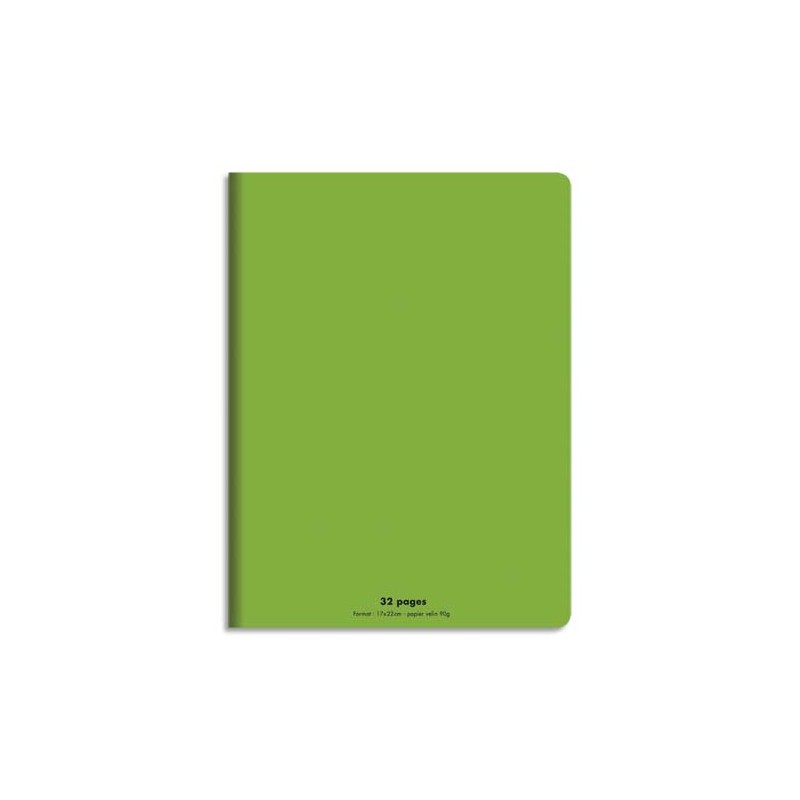 CONQUERANT C9 Cahier piqûre 17x22cm 32 pages 90g grands carreaux Séyès. Couverture polypropylène Vert