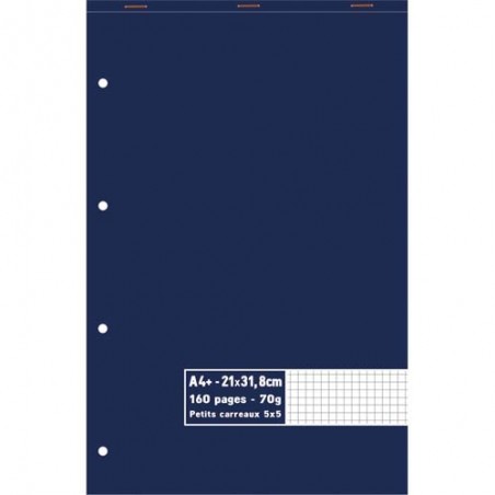 Bloc 70g agrafé en tête 160 pages perforées petits carreaux 5x5 maxi format A4+ 21 x 31,8 cm
