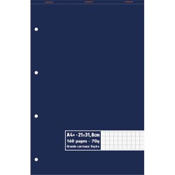 Bloc 70g agrafé en tête 160 pages perforées grands carreaux Séyès maxi format A4+ 21 x 31,8 cm