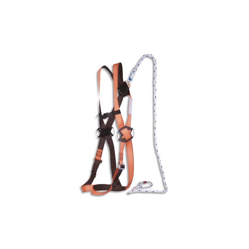 DELTA PLUS Kit Antichute Orange, corde toronnée D12 mm inamovible, Longueur 1,50m, Taille S M L
