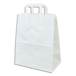 Paquet de 250 Sacs papier Kraft recyclé Blanc, 70g, 8 kg, poignées plates - L22 x H28 x P11 cm