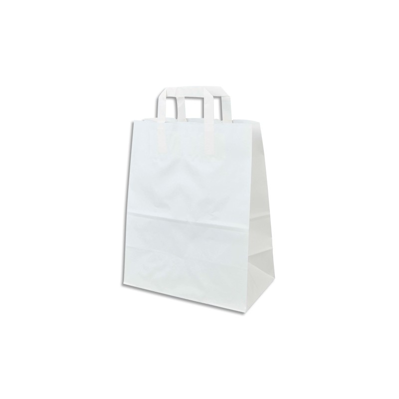 Paquet de 250 Sacs papier Kraft recyclé Blanc, 70g, 8 kg, poignées plates - L22 x H28 x P11 cm