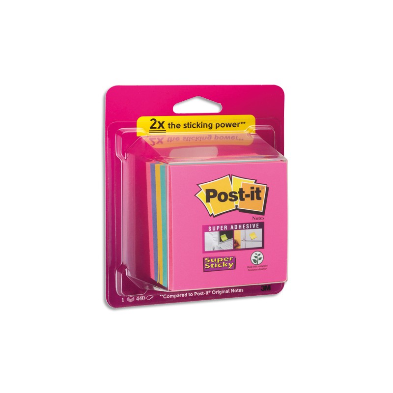 POST-IT Cube Super Sticky couleurs assorties - 440 feuilles - 76 mm x 76 mm