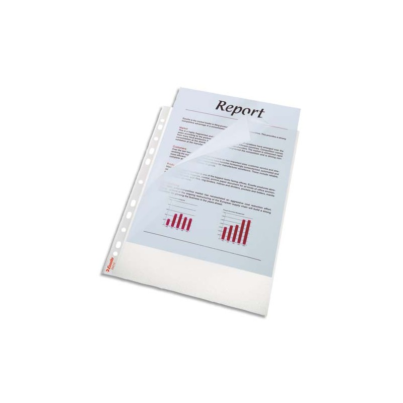 LEITZ Boîte de 100 pochettes perforées A4,en polypropylène grainé 8,5/100è incolore. Ouverture 2 côtés