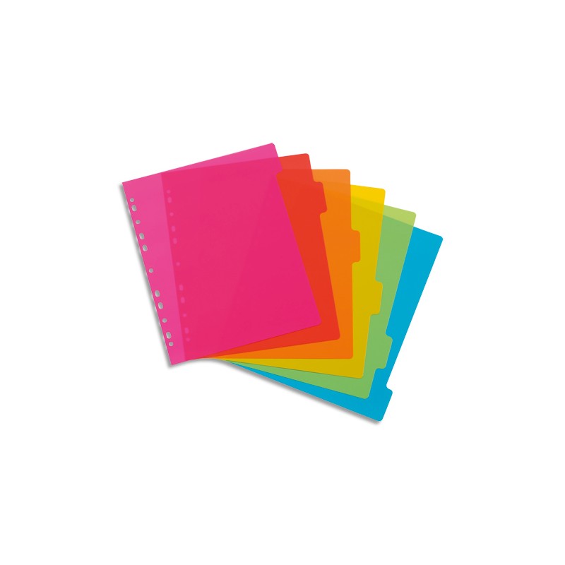 VIQUEL Jeu de 6 intercalaires polypropylène HAPPYFLUO A4 maxi. Coloris fluo multicolores